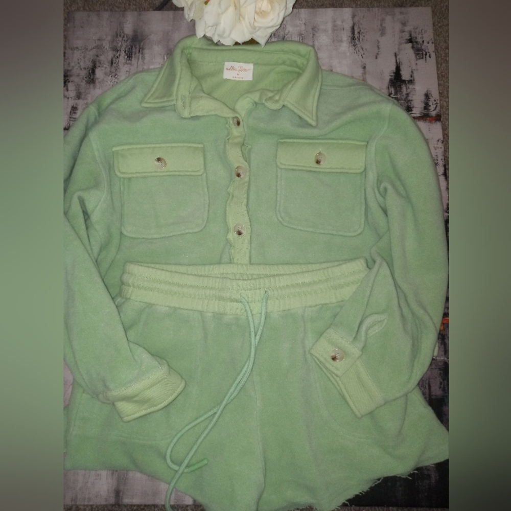 Allie Rose,Mint Green Cropped, Button-Up Jacket and Short Set